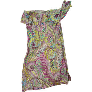 Victoria’s Secret Paisley One Shoulder Ruffle Top Size M Bright Boho